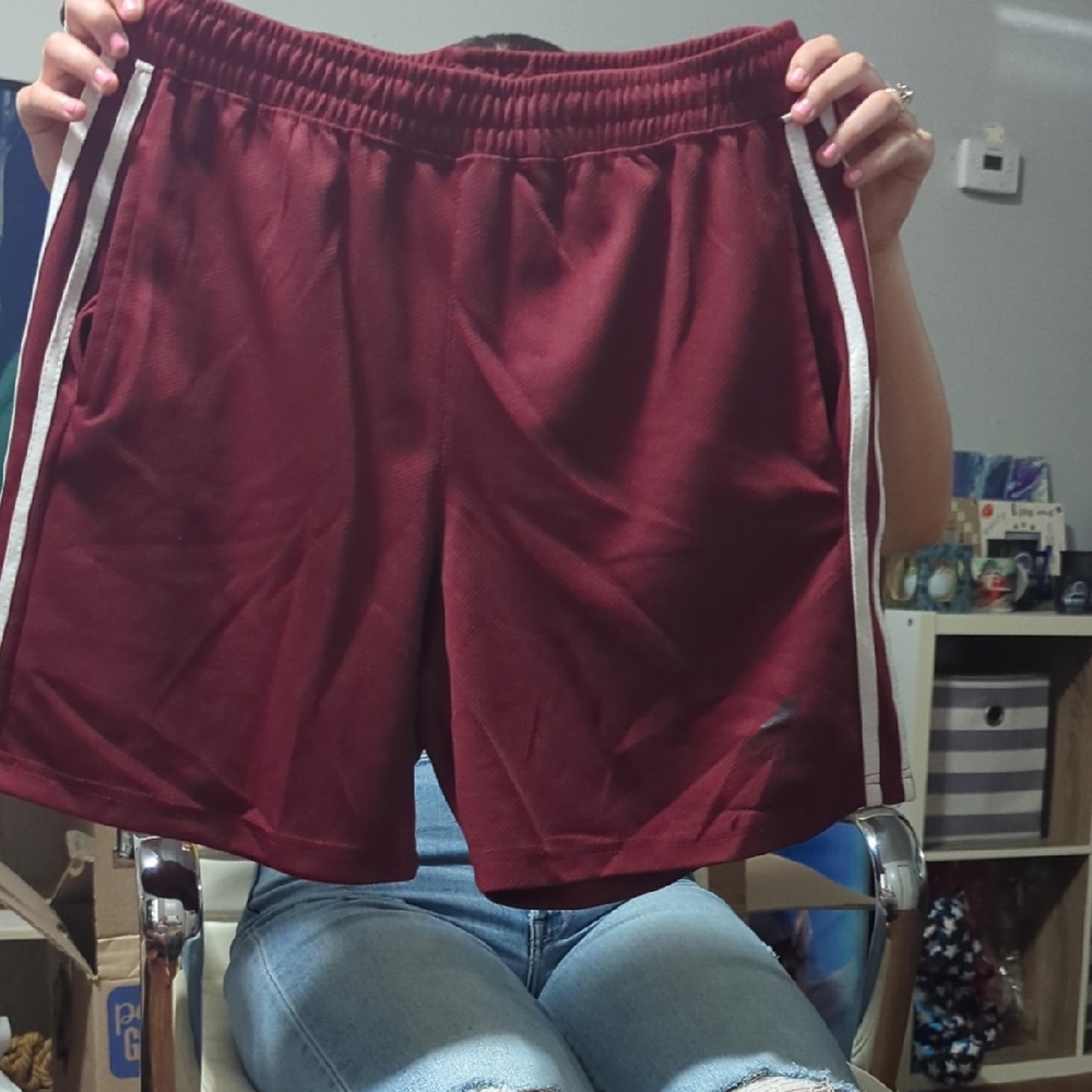 adidas Maroon Athletic Shorts with White Stripes